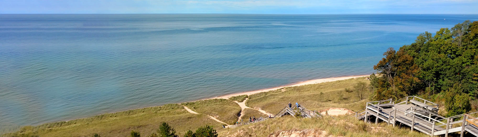 View of expansive Lake Michigan from atop a dune. Photo: Michigan Sea Grant